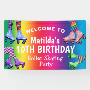 Kleurrijke Retro Roller Schaats Verjaardag Spandoek