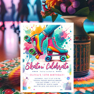 Kleurrijke Retro Roller Skate Verjaardag Briefkaart