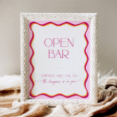 Kleurrijke Retro Roze Sinaasappel Wavy Rand Open B Reclamebord Met Voetstuk