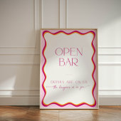 Kleurrijke Retro Roze Sinaasappel Wavy Rand Open B Reclamebord Met Voetstuk