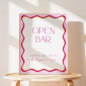 Kleurrijke Retro Roze Sinaasappel Wavy Rand Open B Reclamebord Met Voetstuk