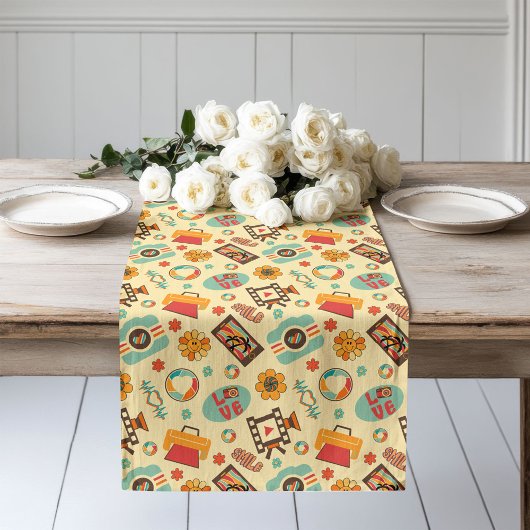 Kleurrijke Retro Runner Groovy Pastel Eetkamer Vre Lange Tafelloper