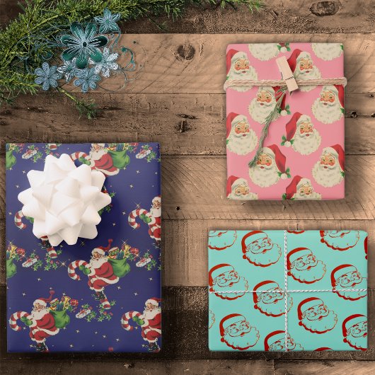 Kleurrijke retro santa claus vintage kerstcadeau inpakpapier vel