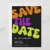 Kleurrijke Retro Save the Date Bruiloft Aankondigi Kaart (Voorkant)