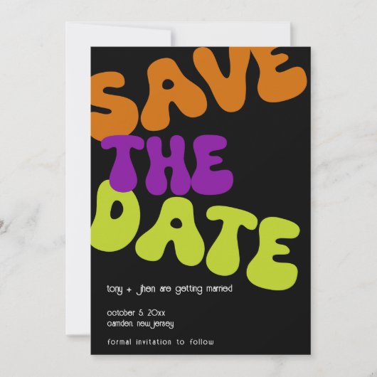 Kleurrijke Retro Save the Date Bruiloft Aankondigi Kaart (Voorkant)