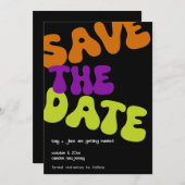Kleurrijke Retro Save the Date Bruiloft Aankondigi Kaart (Voorkant / Achterkant)