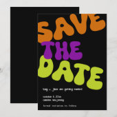 Kleurrijke Retro "Save the Date" Trouw Aankondigin Kaart (Voorkant / Achterkant)