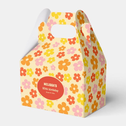 Kleurrijke Retro Sinaasappel Boho Flower 50ste ver Bedankdoosjes (Achterkant)