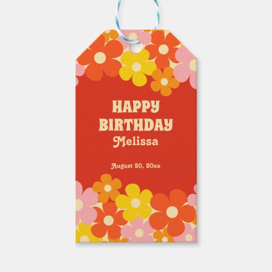 Kleurrijke Retro Sinaasappel Boho Flower 50ste ver Cadeaulabel (Voorkant)