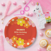 Kleurrijke Retro Sinaasappel Boho Flower 50ste ver Papieren Bordje (Feest)