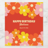 Kleurrijke Retro Sinaasappel Boho Flower 50ste ver Wijn Etiket (Enkel label)