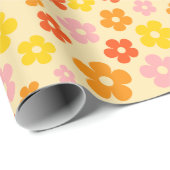Kleurrijke Retro Sinaasappel Boho Flower Happy Bir Cadeaupapier (Rol Hoek)