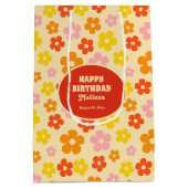 Kleurrijke Retro Sinaasappel Boho Flower Happy Bir Medium Cadeauzakje (Achterkant)