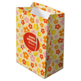Kleurrijke Retro Sinaasappel Boho Flower Happy Bir Medium Cadeauzakje