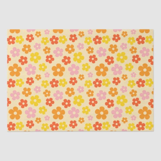 Kleurrijke Retro Sinaasappel Boho Flower Happy Bir Tissuepapier (Voorkant)