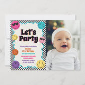 Kleurrijke Retro Smiles Emoji Checker Foto Verjaar Kaart (Voorkant)