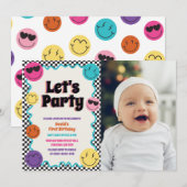 Kleurrijke Retro Smiles Emoji Checker Foto Verjaar Kaart (Voorkant / Achterkant)