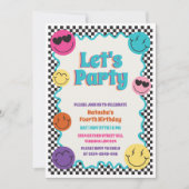 Kleurrijke Retro Smiles Emoji Checker Kids Verjaar Kaart (Voorkant)