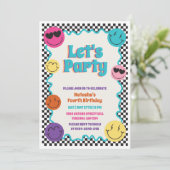 Kleurrijke Retro Smiles Emoji Checker Kids Verjaar Kaart (Staand voorkant)