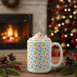 Kleurrijke Retro Sneeuwvlokken Kerst Koffiemok