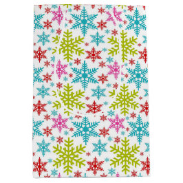 Kleurrijke Retro Sneeuwvlokken Kerstmis Medium Cadeauzakje