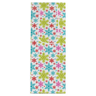 Kleurrijke Retro Sneeuwvlokken Kerstmis Wijn Cadeautas