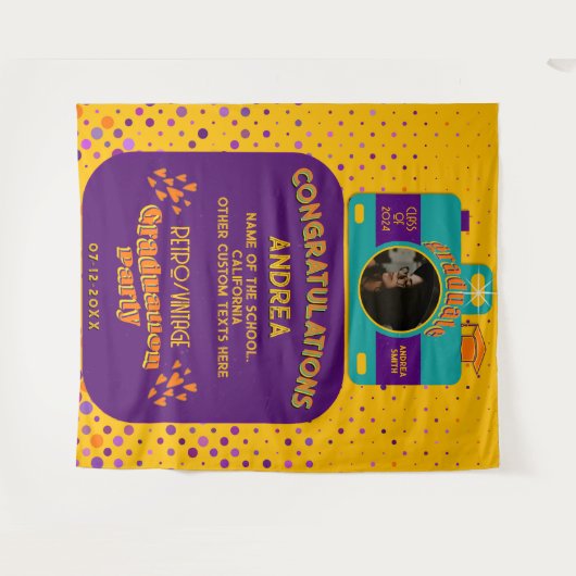 Kleurrijke Retro Speelse Afstudeerder Party  Art S Wandkleed (Voorkant (horizontaal))