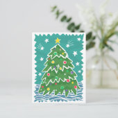 Kleurrijke Retro Stamp Stijl Kerstboom Feestdagenkaart (Staand voorkant)