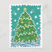 Kleurrijke Retro Stamp Stijl Kerstboom Feestdagenkaart (Voorkant)
