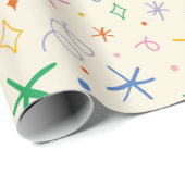 Kleurrijke Retro Starburst en Doodle Patroon Cadeaupapier (Rol Hoek)