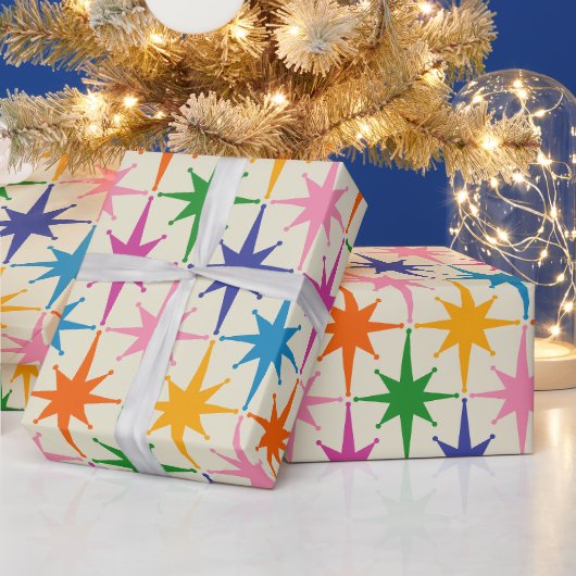 Kleurrijke Retro Starbursts Mid Century Modern Cadeaupapier (Feestdagen)