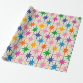 Kleurrijke Retro Starbursts Mid Century Modern Cadeaupapier (Uitgerold)