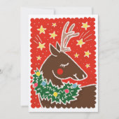 Kleurrijke retro stempel stijl rendier feestdagenkaart (Voorkant)