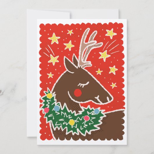 Kleurrijke retro stempel stijl rendier feestdagenkaart (Voorkant)