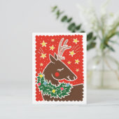 Kleurrijke retro stempel stijl rendier feestdagenkaart (Staand voorkant)