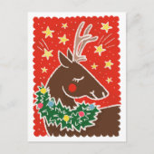 Kleurrijke retro stempel stijl rendier feestdagenkaart (Voorkant)