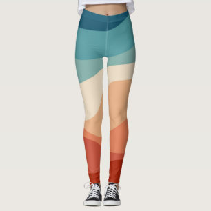 Kleurrijke retro-stijl golft decoratie leggings