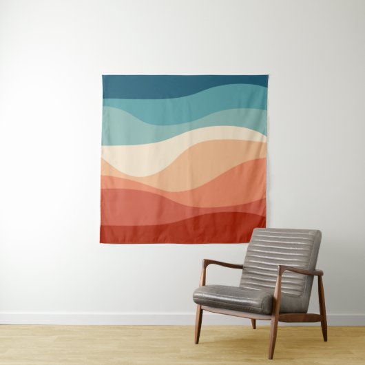 Kleurrijke retro-stijl golft decoratie wandkleed (In situ)