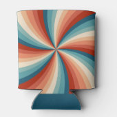 Kleurrijke retro stijl golvende zonnestralen blikjeskoeler (Achterkant)