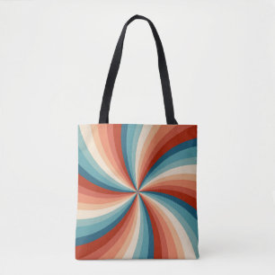 Kleurrijke retro stijl golvende zonnestralen tote bag