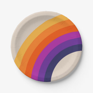 Kleurrijke retro stijl regenboog kunst papieren bordje