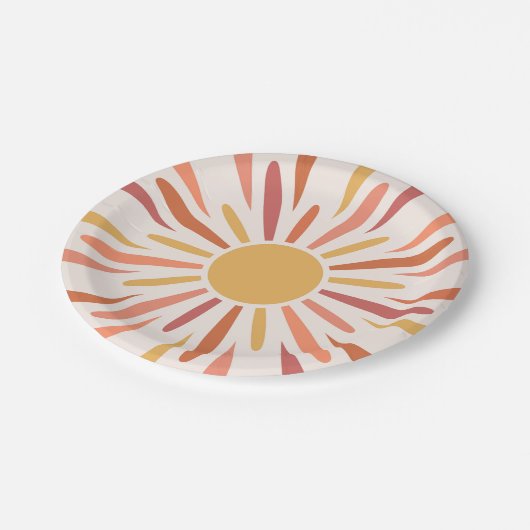 Kleurrijke retro stijl zonneschijn ontwerp papieren bordje (Gekanteld)