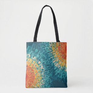 Kleurrijke retro-stijl zonnevlam tote bag