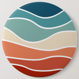 Kleurrijke retro-stijlgolven ronde button 6,0 cm