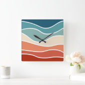 Kleurrijke retro-stijlgolven vierkante klok (Huis)