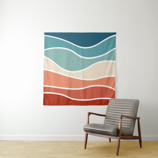 Kleurrijke retro-stijlgolven wandkleed (In situ)