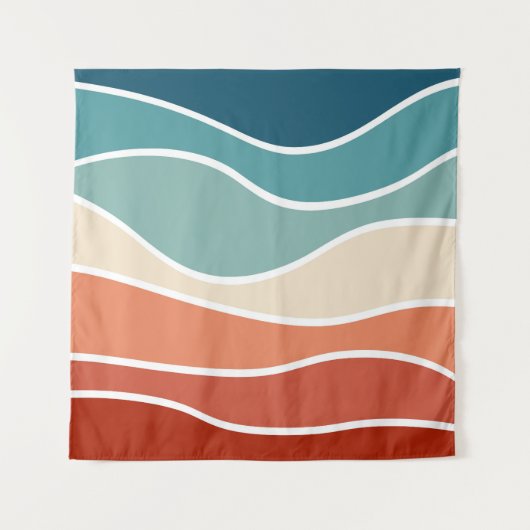 Kleurrijke retro-stijlgolven wandkleed (Voorkant)