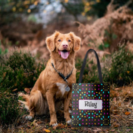 Kleurrijke retro stippen 80s geïnspireerd zwart tote bag