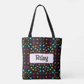 Kleurrijke retro stippen 80s geïnspireerd zwart tote bag (Achterkant)