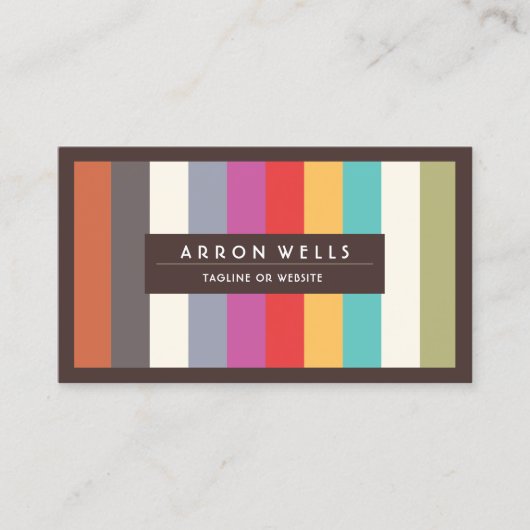 Kleurrijke retro strepen gestreept visitekaartje (Voorkant)